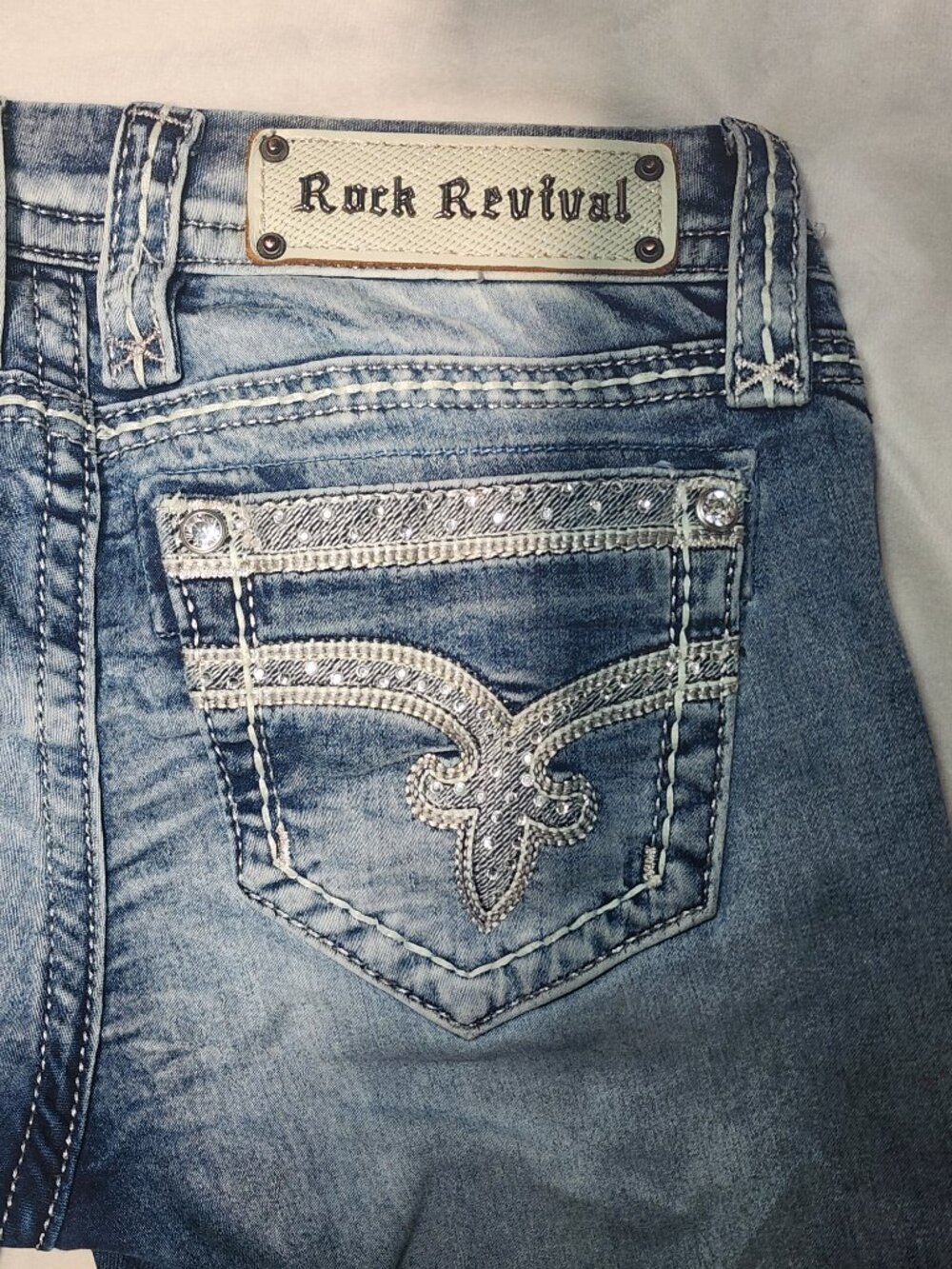 Rock Revival Sherry Skinny Jeans 26 Light Wash Rhinestone Embellished Bling - Picture 7 of 16